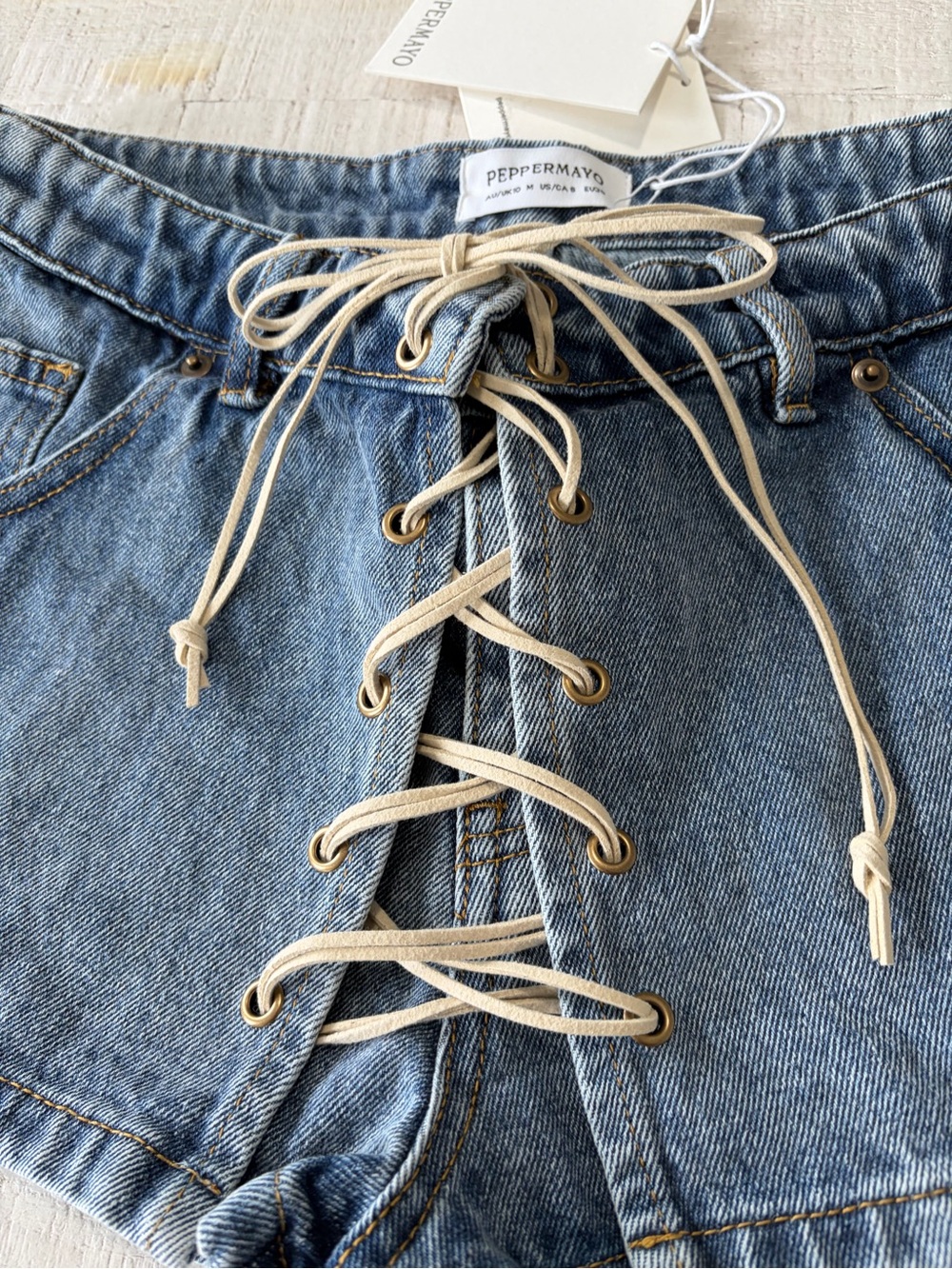 Peppermayo Nashville Denim Skort NWT size 6 Low Rise Lace Up Mini Y2K - Picture 5 of 16